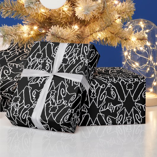 Noir Nouveau Chic Pattern Geschenkpapier (Feiertage)