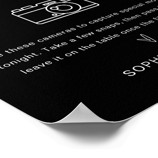 NOIR Oh Snap Disposable Camera Wedding-Zeichen Poster (Ecke)