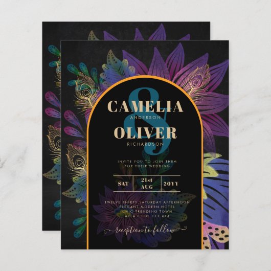 Noir Peacock Jewel Tones Floral Wedding (Vorne/Hinten)