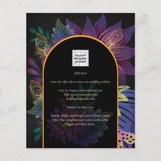 Noir Peacock Jewel Tones Floral Wedding (Rückseite)