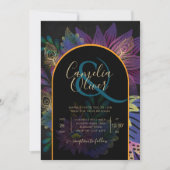 Noir Peacock Jewel Tones Floral Wedding Einladung (Vorderseite)
