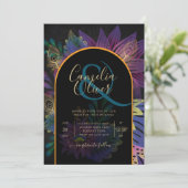 Noir Peacock Jewel Tones Floral Wedding Einladung (Stehend Vorderseite)