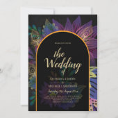Noir Peacock Jewel Tones Floral Wedding Einladung (Vorderseite)