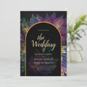 Noir Peacock Jewel Tones Floral Wedding Einladung (Stehend Vorderseite)