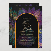 Noir Peacock Jewel Tones Floral Wedding Einladung (Vorne/Hinten)