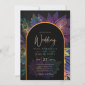 Noir Peacock Jewel Tones Floral Wedding Einladung (Vorderseite)