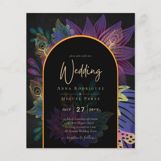Noir Peacock Jewel Tones Floral Wedding Flyer (Vorne)