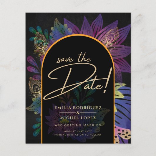 Noir Peacock Jewel Tones Floral Wedding Flyer (Vorne)