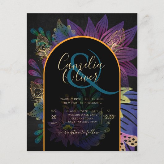 Noir Peacock Jewel Tones Floral Wedding Flyer (Vorne)