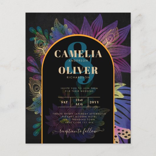 Noir Peacock Jewel Tones Floral Wedding Flyer (Vorne)