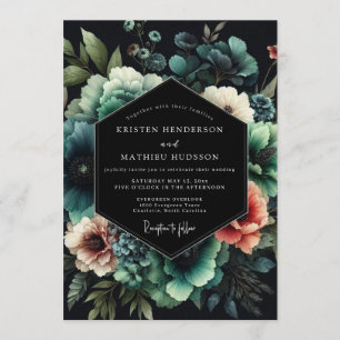 Noir Teal Bloom Hochzeit Einladung
