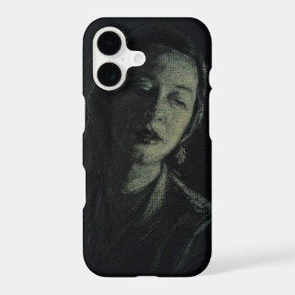 Noir weiße Holzkohlen-Frau auf schwarzem iPhone