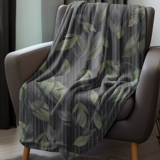 Noir Woven Blätter und Streifen Fleecedecke