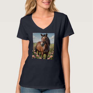 Nokota-Pferd umgeben von Prärie-Rosen T-Shirt