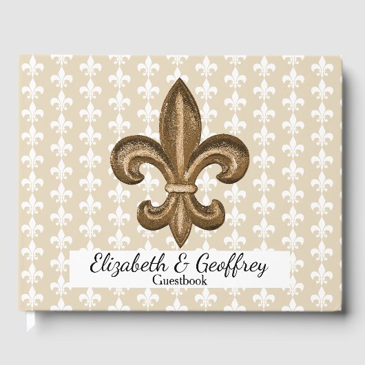 Nola Gold & White French Lilie Wedding Gästebuch (Vorderseite)