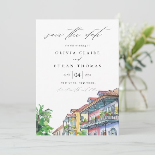NOLA New Orleans Wasserfarbe Save the Date Einladung (Stehend Vorderseite)