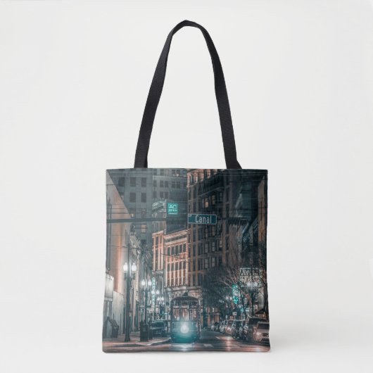 NOLA Night Scene Street Car auf der Canal Street Tasche (Vorderseite)