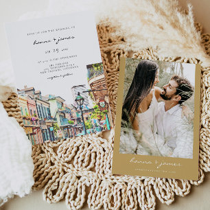 NOLA Watercolor New Orleans Mardi Gras Wedding Einladung