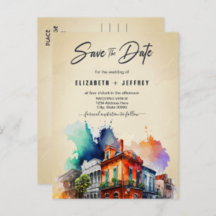 Nola Watercolor New Orleans Wedding Save the Date Postkarte