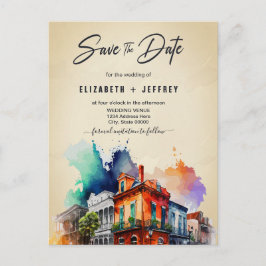 Nola Watercolor New Orleans Wedding Save the Date Postkarte