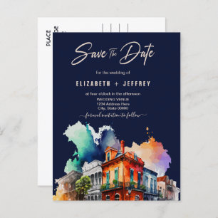 Nola Watercolor New Orleans Wedding Save the Date Postkarte