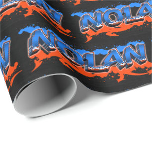 Nolan Vorname Name Graffiti blue orange Geschenkpapier