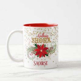 Nollaig Shona Gold Glitzer Poinsettia Weihnachten Zweifarbige Tasse
