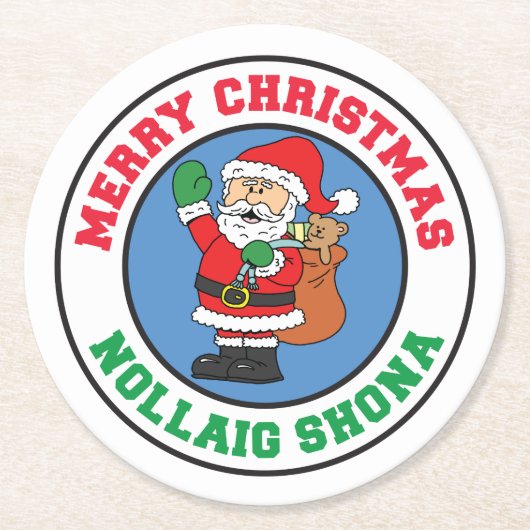 Nollaig Shona Irish Christmas Santa Runder Pappuntersetzer (Vorderseite)