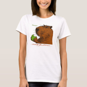 "Nom." Das T-Shirt der bunten Capybara-Frau