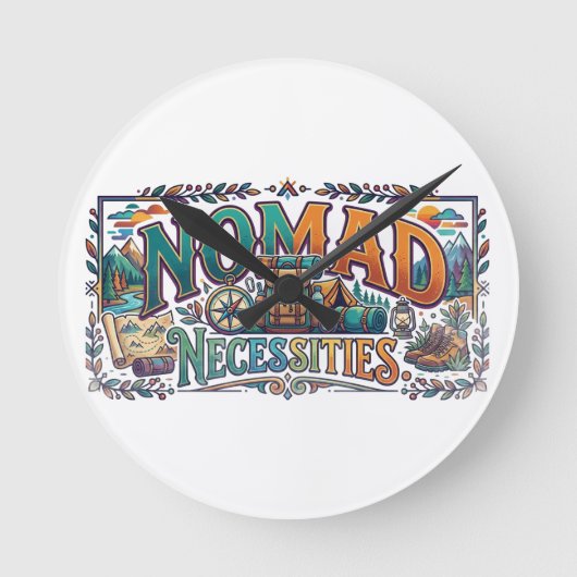 Nomad-Necessities-T-Shirt Runde Wanduhr (Vorderseite)