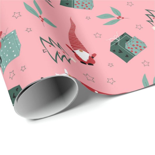 Nomaden mit Weihnachtsbäumen und Geschenke auf ros Geschenkpapier (Rolleneckpunkt)