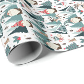 Nomaden, Tannen, Schneemänner, Kaninchen, Hirsche, Geschenkpapier (Rolleneckpunkt)