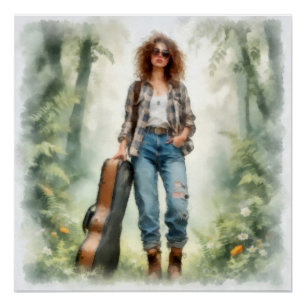 Nomadenmusikerin im Zauberwald Poster
