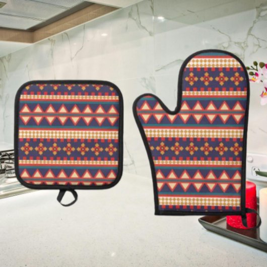 Nomadische Threads | Azteken-Muster Ofenhandschuh & Topflappen-Set