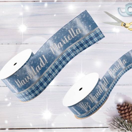 Nombre Spanish Feliz Navidad Elegante Azul Ripsband