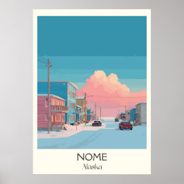 Nome Alaska Winter Town Road Scene Poster