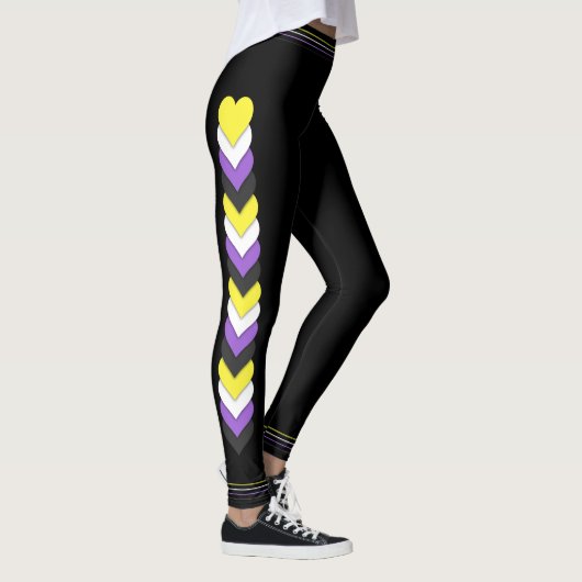 Non-binäre Pride-Flaggen-Herzen und -Streifen Leggings (Rechts)