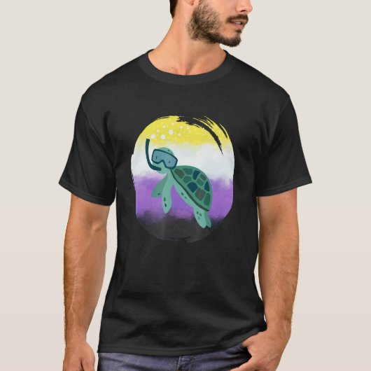 Non Binary Flag Turtle Sunglasses LGBT Nonbinary T-Shirt (Vorderseite)