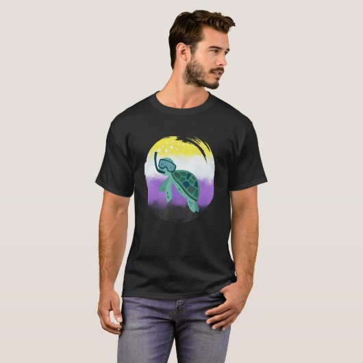 Non Binary Flag Turtle Sunglasses LGBT Nonbinary T-Shirt (Vorne ganz)