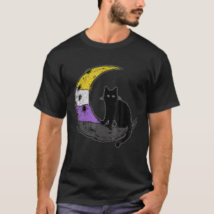 Non-Binary Moon Space Cat LGBT, nicht binäre Flagg T-Shirt
