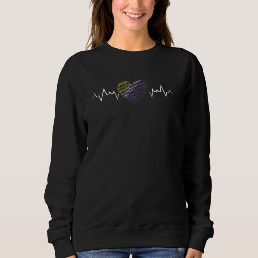Non-Binary Pride Heartbeat Line mit LGBTQ Enby Fla Sweatshirt (Vorderseite)