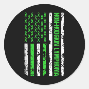 Non Hodgkin Lymphoma Flag Linse Green Ribbon Runder Aufkleber