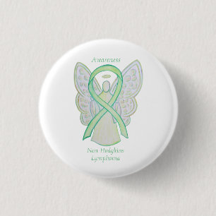 Non-Hodgkins Lymphoma Angel Lime Green Ribbon Butt Button