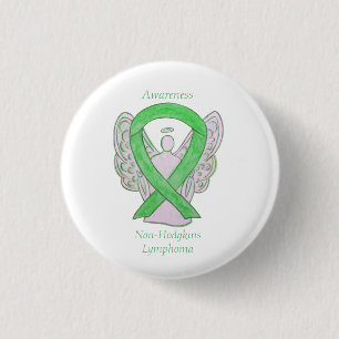 Non-Hodgkins Lymphoma Angel Lime Green Ribbon Butt Button