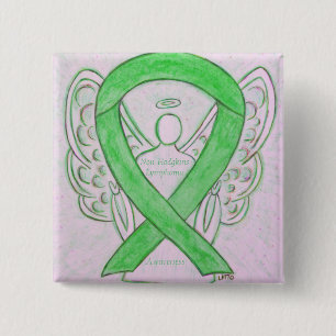 Non-Hodgkins Lymphoma Angel Lime Green Ribbon Butt Button