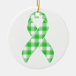 Non-Hodgkin's Lymphoma Plaid Green Ribbon Keramik Ornament