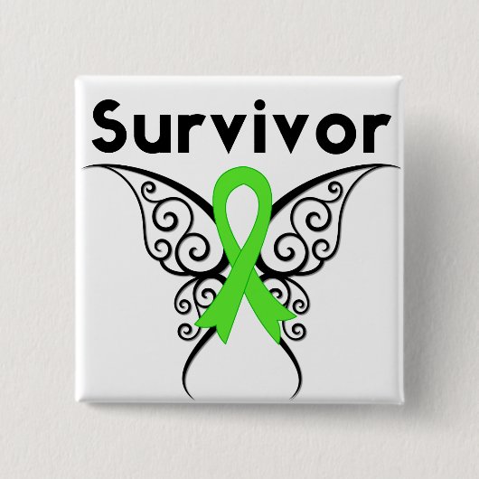 Non-Hodgkins Lymphoma Survivor Tribal Butterfly Button (Vorderseite)