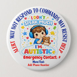 Non Verbal Autism alert pin badge  Button