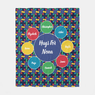 Nona Grandma Grandkids Family Hugs Monogram Fleecedecke