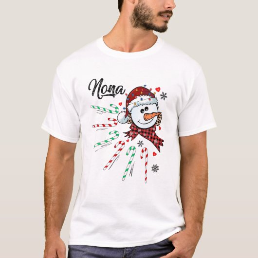 Nona Snowman Candy Cane Weihnachten Weihnachten We T-Shirt (Vorderseite)